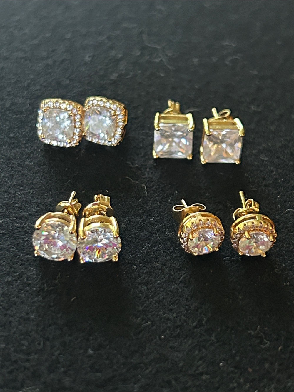 Gold Cubic Zirconia Stud Earring Set - 4 Pairs